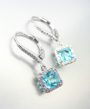 18kt White Gold Plated Blue Topaz Baguette Crystal Petite LeverBack Earrings - $29.99