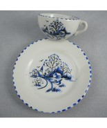 Blue White Mini Porcelain Cup and Plate Church Country Scene Japan Toy T... - $11.87