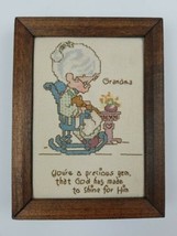 Finished Cross Stitch Precious Moments Grandma Gem Framed with Oak Wood - $18.00