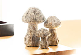 Mushroom Toadstool Set of 3 Wood Look Cement Realistic Detail Garden Home Decor image 5
