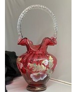 Fenton Art Glass Hand Painted Legacy Collection Cranberry Basket Bill Fe... - $275.00