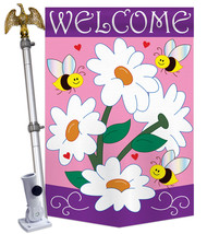 Daisies - Applique Decorative Aluminum Pole & Bracket House Flag Set HS104060-P2 - $86.97