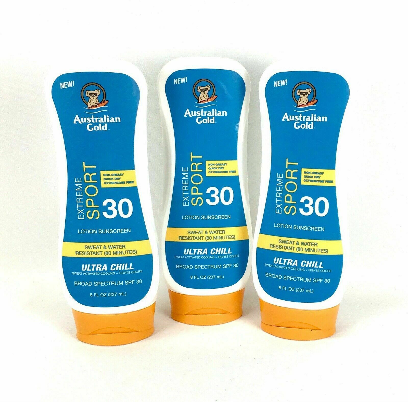 3 Pack Australian Gold Sunscreen Sport Lotion Water Resistant SPF 30