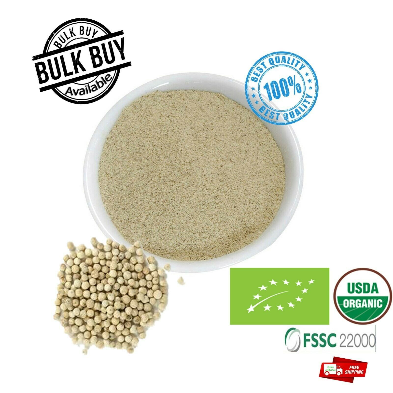 100% Natural pure Organic White Pepper ground powder Premium Quality Ceylon free