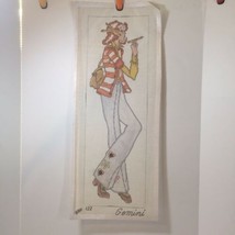 1970&quot; Girl with Pencils Embroidered Jeans Needlepoint Canvas Gemini 26&quot; ... - $38.69