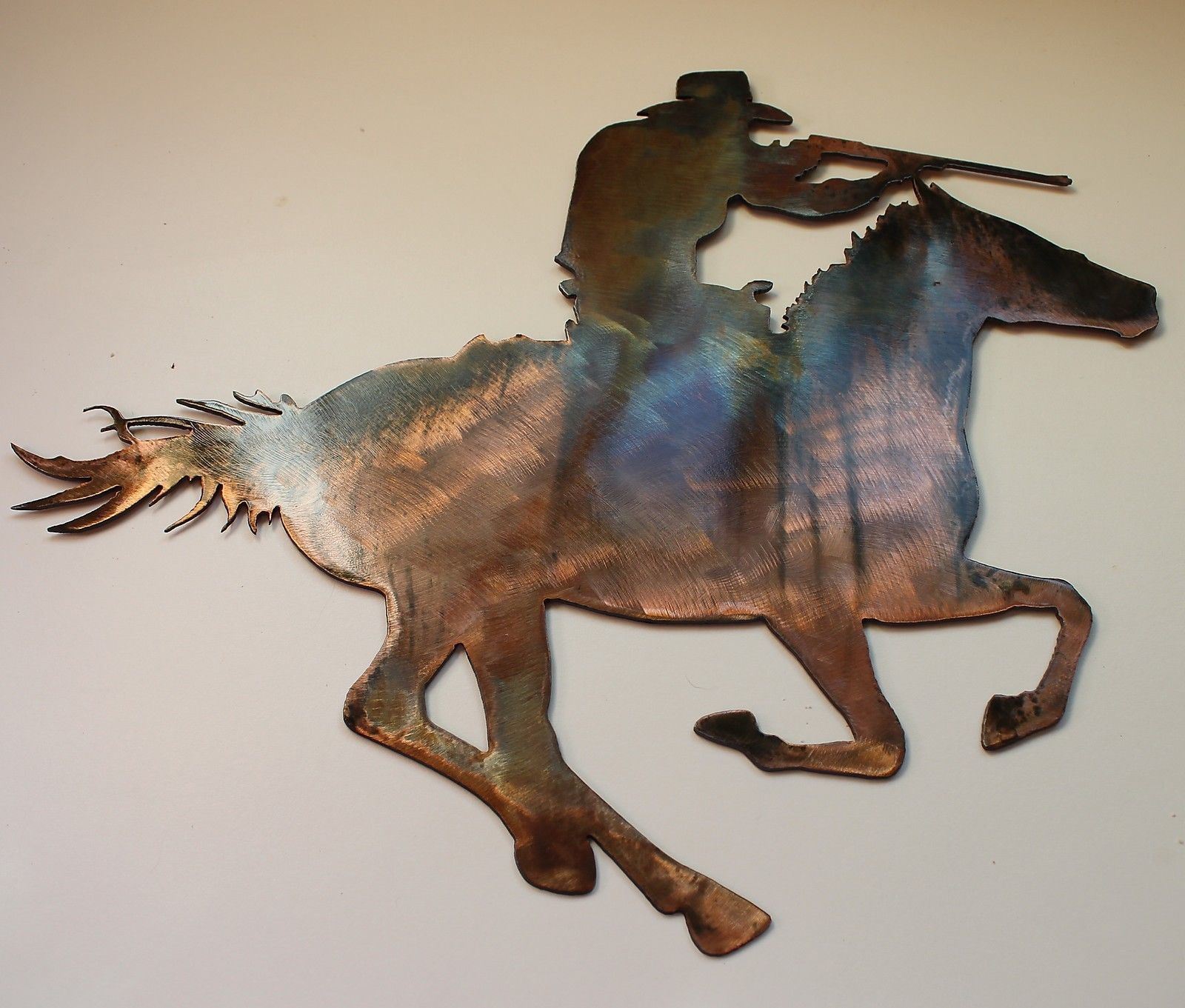 Buffalo Hunting Cowboy Set Metal Wall Art copper/bronze plated ...