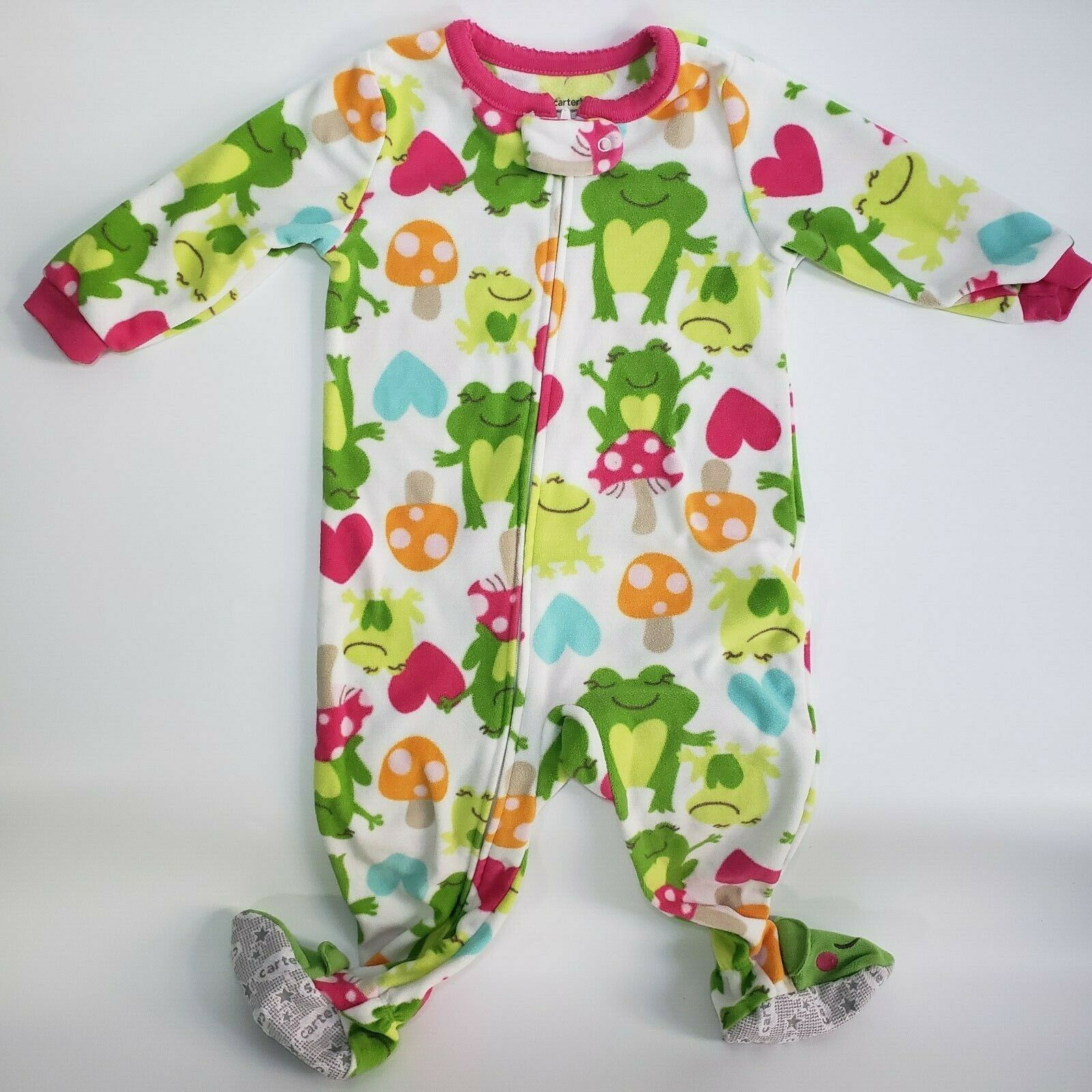Carters Baby Girls Fleece Footed Pajama Zip Sleeper Lot 3 12 Month Cream Pink Sleepwear