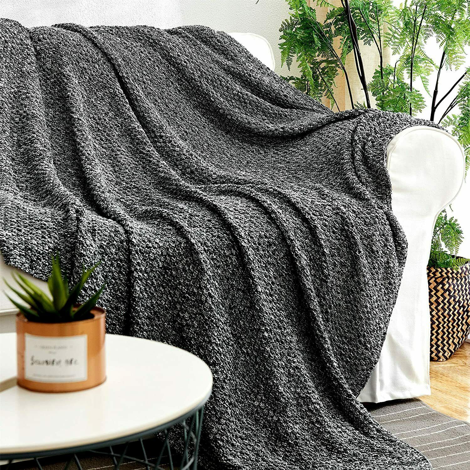 Nice! Cable Knit Blanket 60x80 in 100 Cotton Knitted Black Blanket