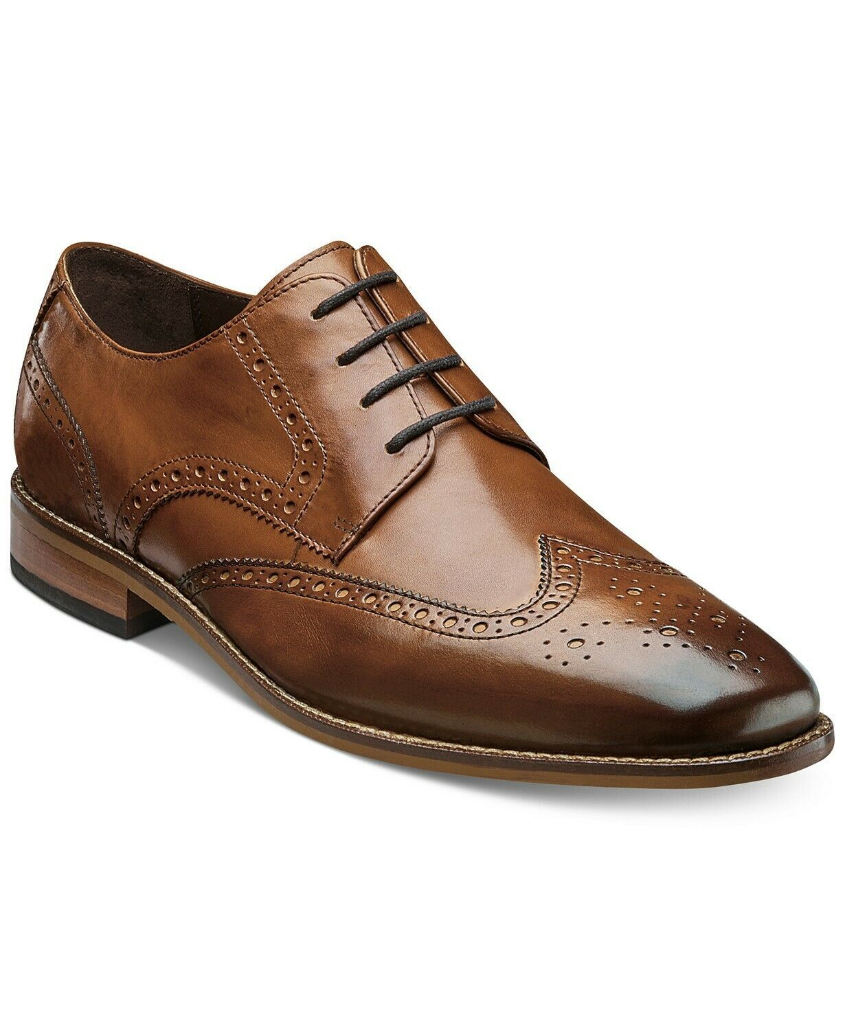 Men Brown Color Full Brogue Burnished Toe Wing Tip Leather Lace Up ...