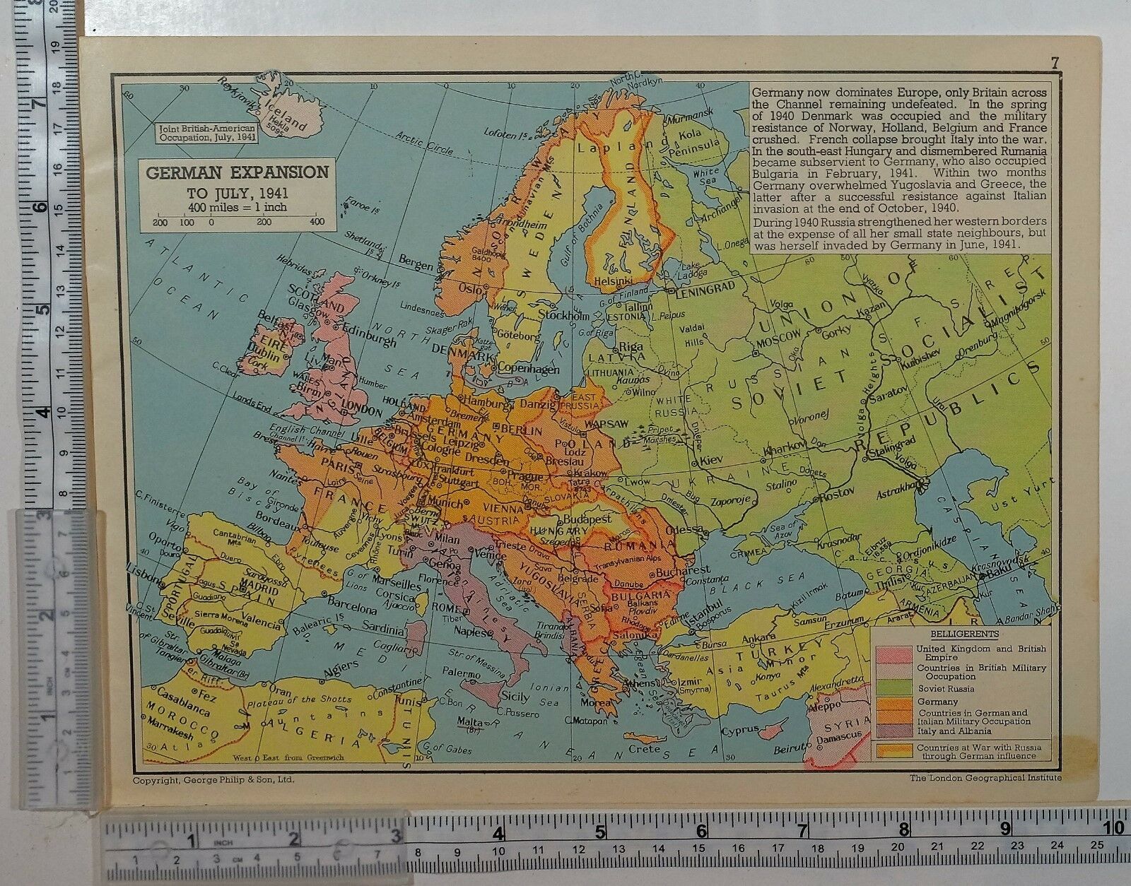 1941 WW2 MAP GERMAN EXPANSION FRANCE GERMANY POLAND BRITISH EMPIRE ...