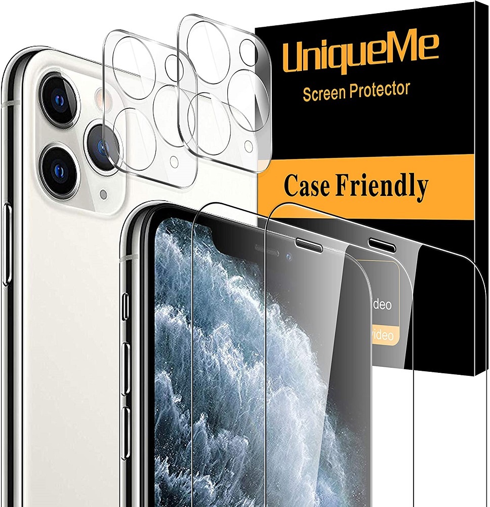 UniqueMe 2 Pack Screen Protector +2 Pack Camera Lens Protector for iPhone 11 Pro