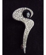 Lee Wolfe Retro Modernist Black Stone pin brooch silvertone 3 1/2" - $28.37