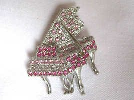 Silver crystal grand piano brooch - $28.31