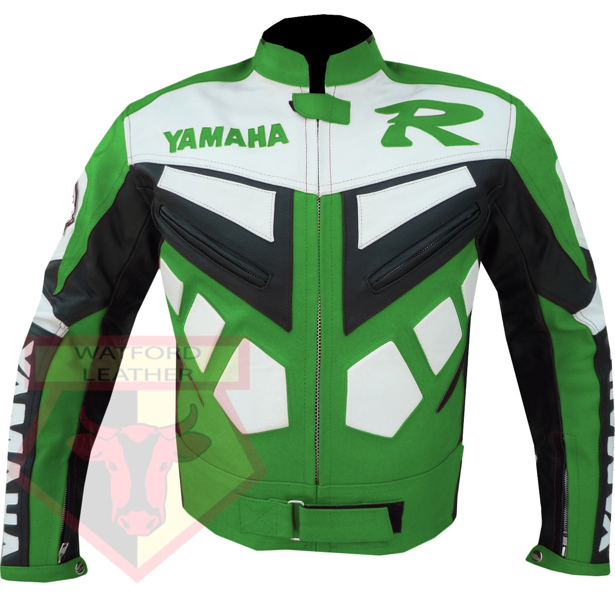 Primary image for YAMAHA R GREEN MOTORCYCLE MOTORBIKE BIKERS ARMOURED COWHIDE LEATHER JACKET