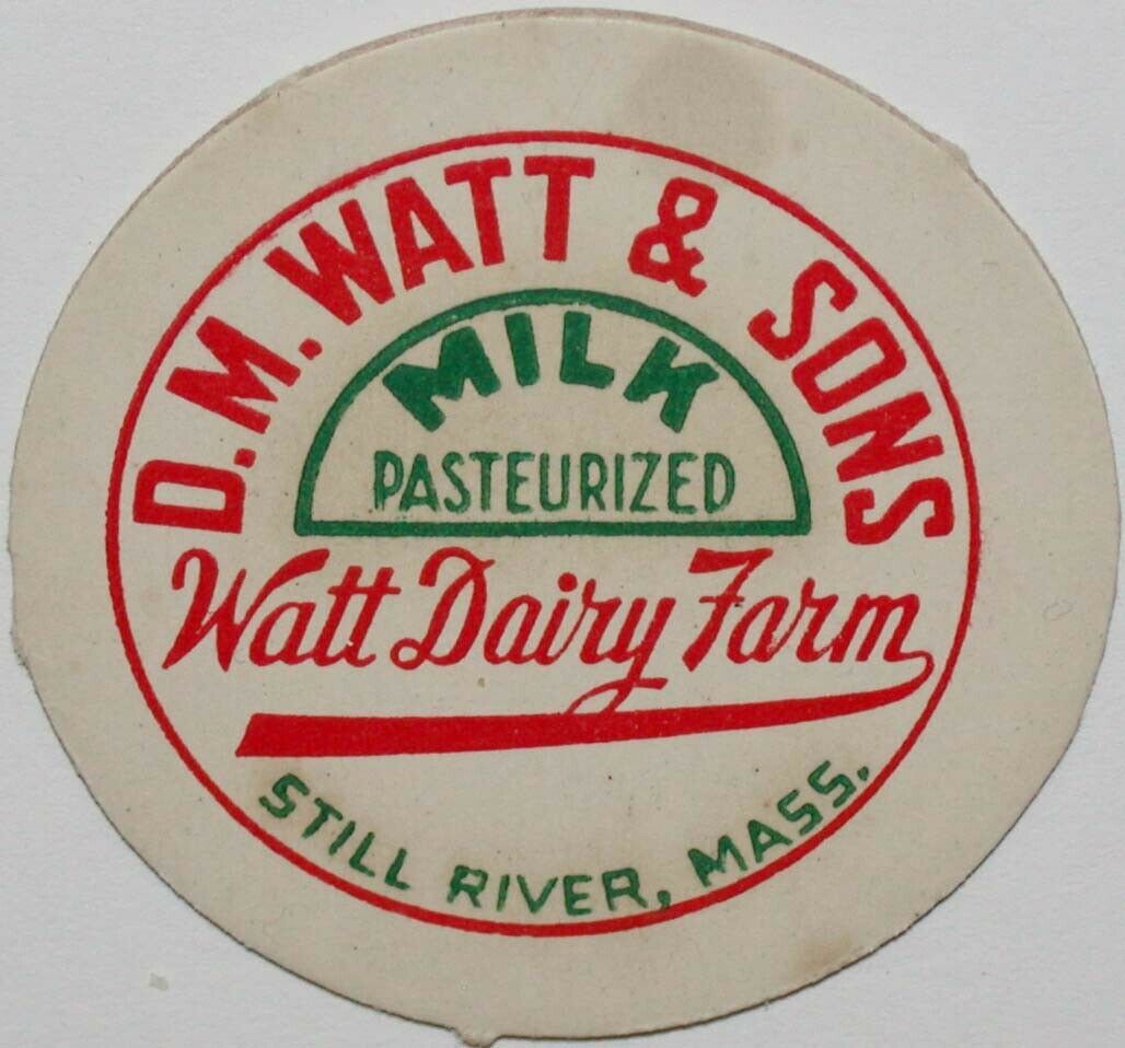 Vintage milk bottle cap WATT DAIRY FARM Still River Massachusetts D M ...