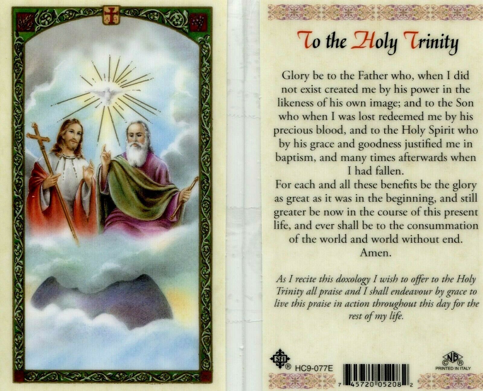 Holy Trinity Prayer Card Laminated - Item EB344 - Glory Be Catholic ...