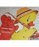 Cute Anthropomorphic Duck Wants to Hook a Valentine Vintage 1950's Valentine  - $5.00