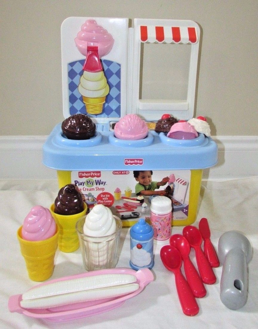 Fisher Price Play My Way Ice Cream Shop bin food cones scoops bananas