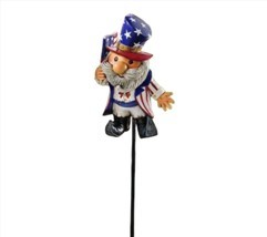 Star Spangled Gnome Garden Stake 40.8" high Double Pronged Iron Stake Uncle Sam