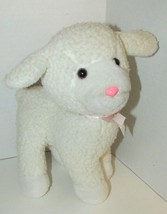 Enesco plush firm standing lamb sheep nubby fur pink bow older off-white cream - $19.79