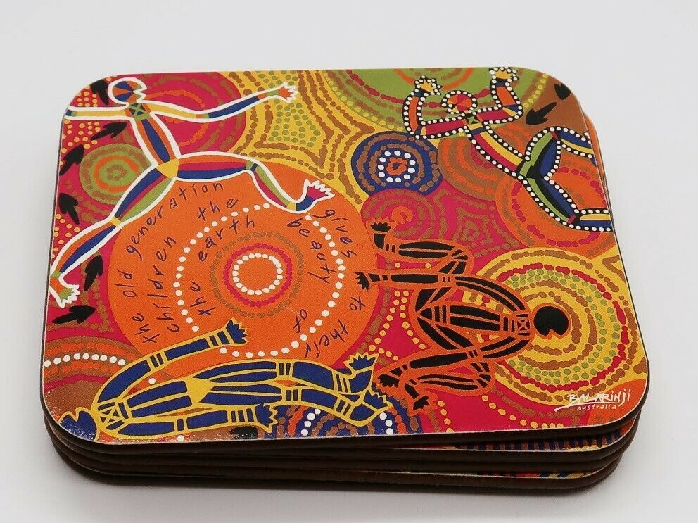 Jason Balarinji Aboriginal Design Australia Cork Backed 6 Coaster Set