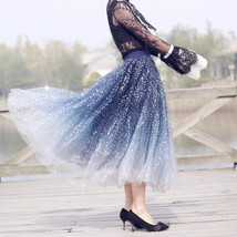 GOLD Sequin Tulle Midi Skirt Women Gold Sparkly Skirt Plus Size Party Skirt image 6