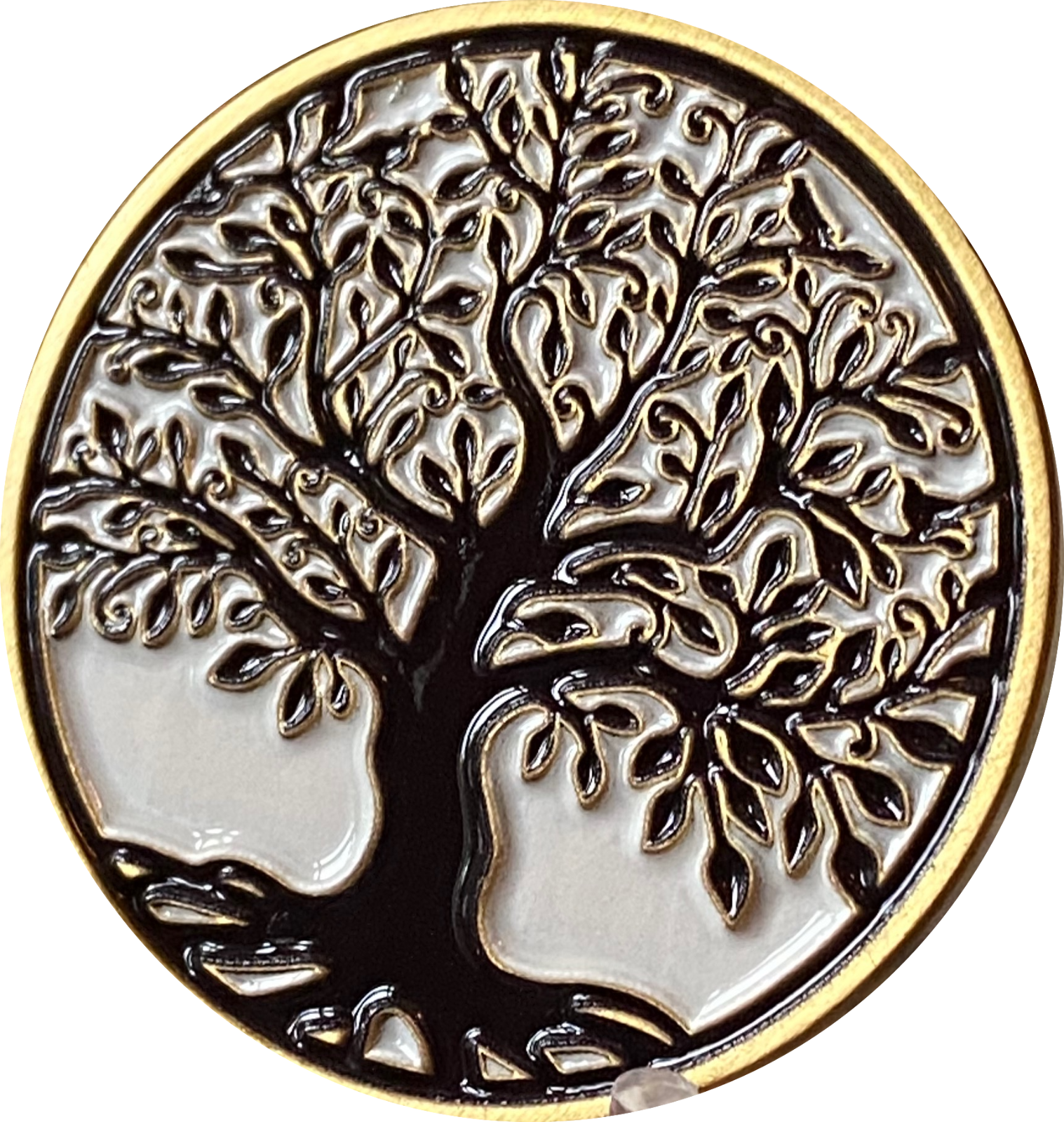 Sakura Cherry Tree Of Life White on Black Serenity Prayer Medallion Coin Chip