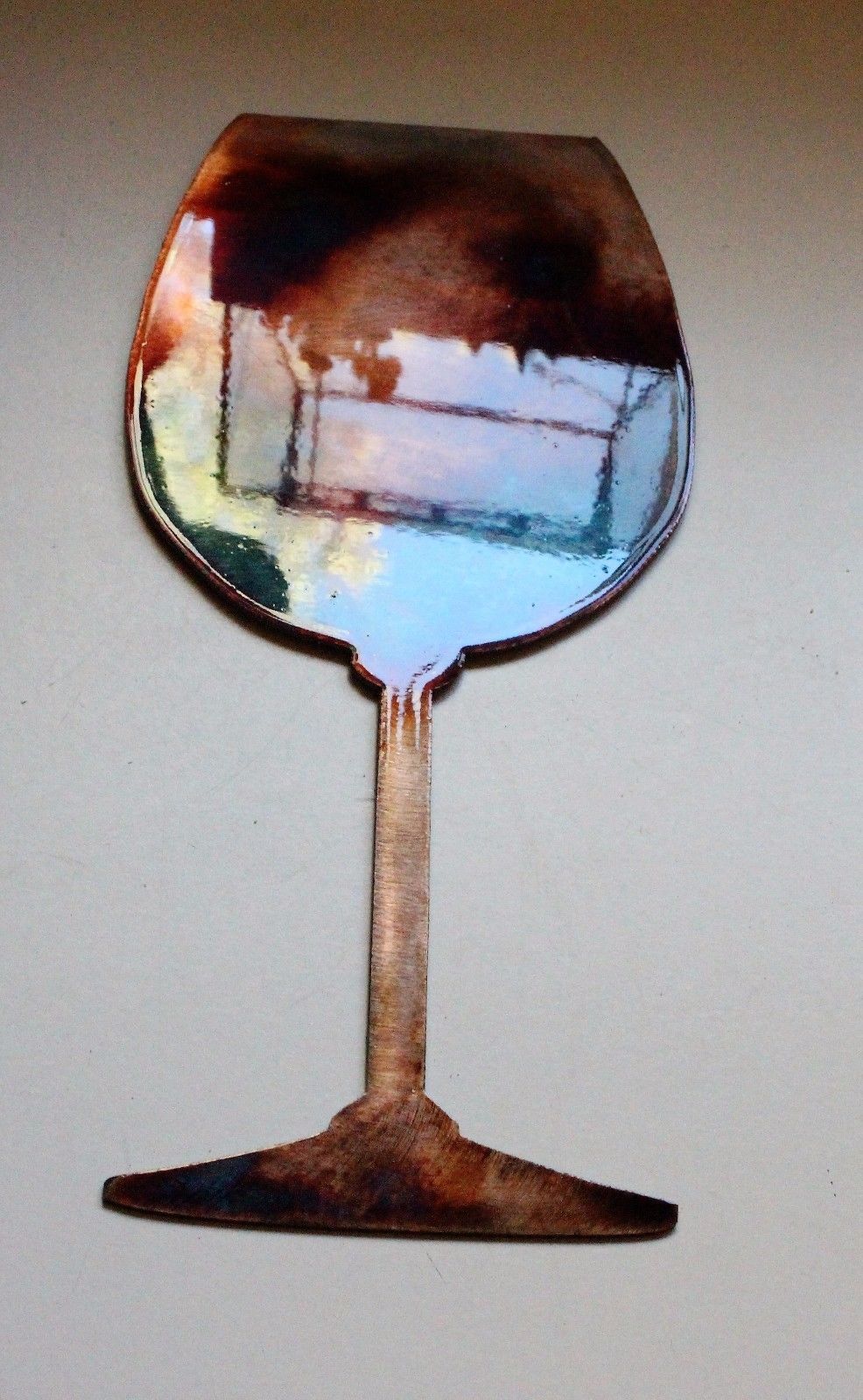 Wine Glass Copper/Bronze Metal Wall Art 13" tall x 6" wide Sculptures & Figurines
