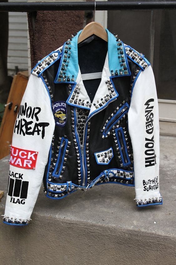 Multi Color Vintage Leather Punk Rock Jackets Studs Spikes For Men Made to Order