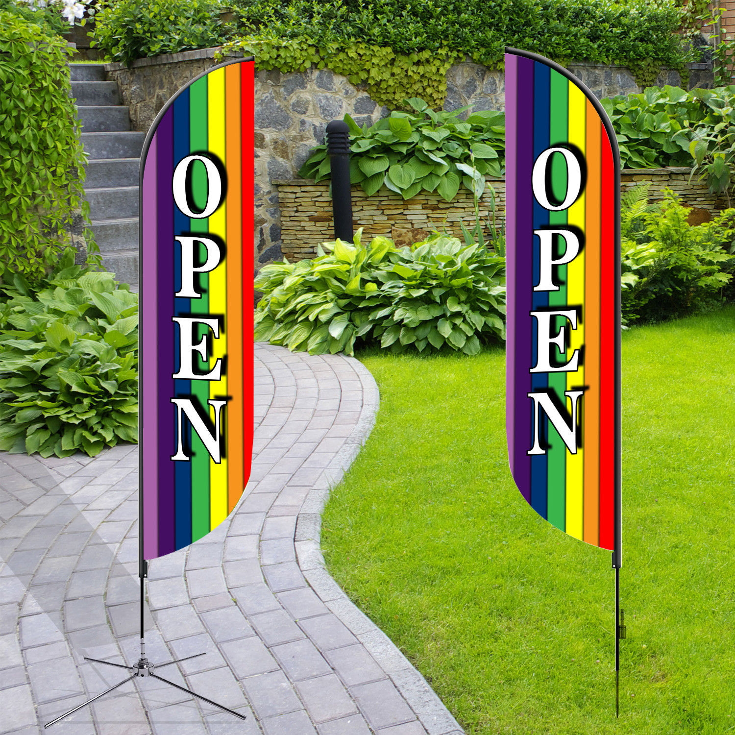 OPEN rainbow Feather Banner 18' FeeT tall FLAG KIT- INCLUDES POLE kit ...