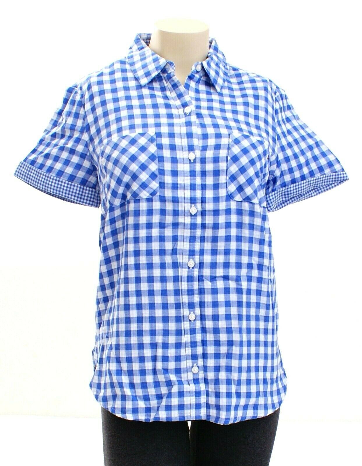 Tommy Hilfiger Blue & White Gingham Button Front Short Sleeve Shirt