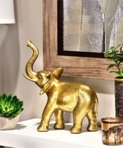 Elephant Statue With Trunk Up 12" High Antiqued Gold Polyresin Africa Wild  image 2