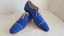 Handmade Men's Blue Suede Dress/Formal Oxford Suede Shoes image 2