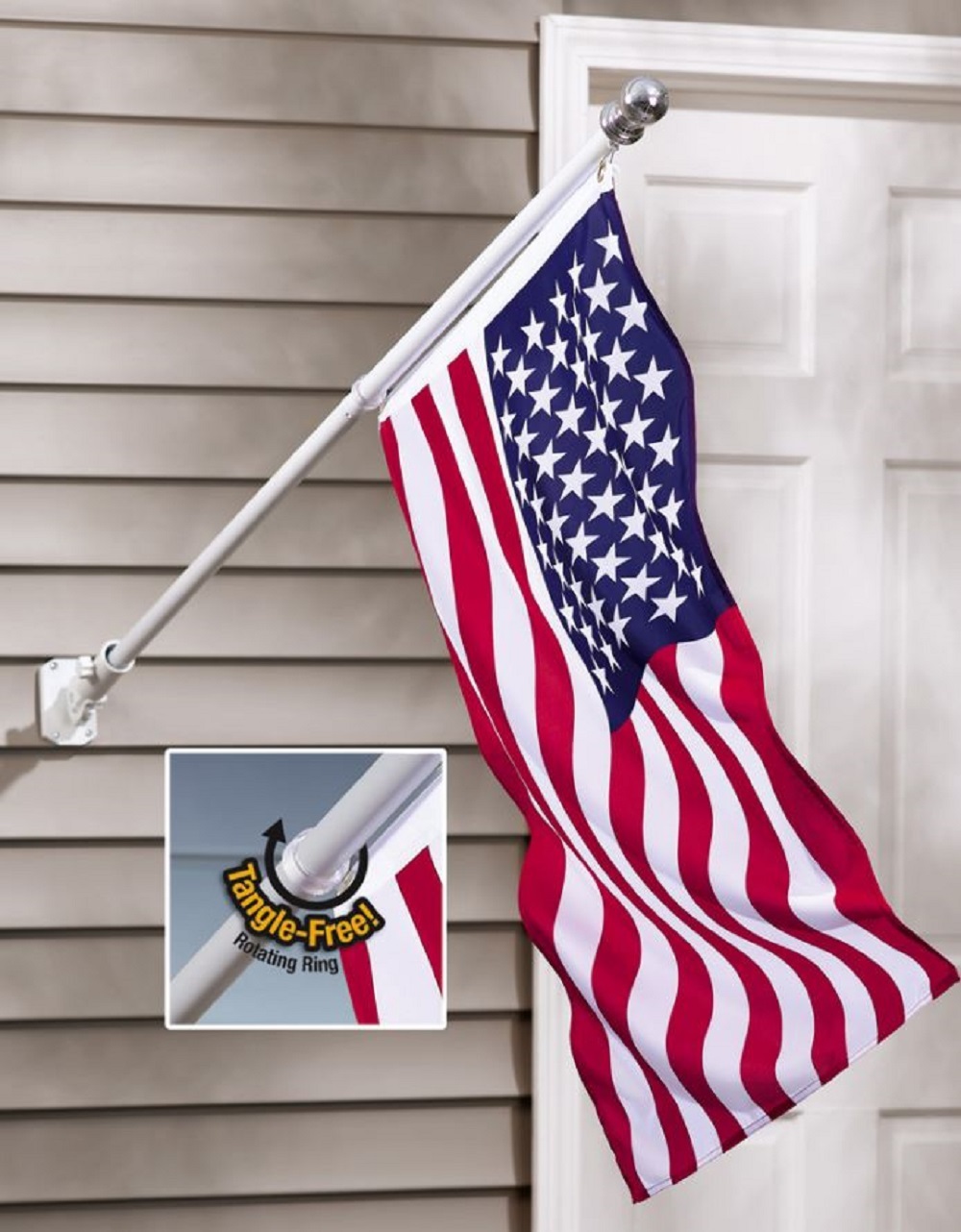 American Flag and Flagpole Rotating Pole Adjustable Porch Banner