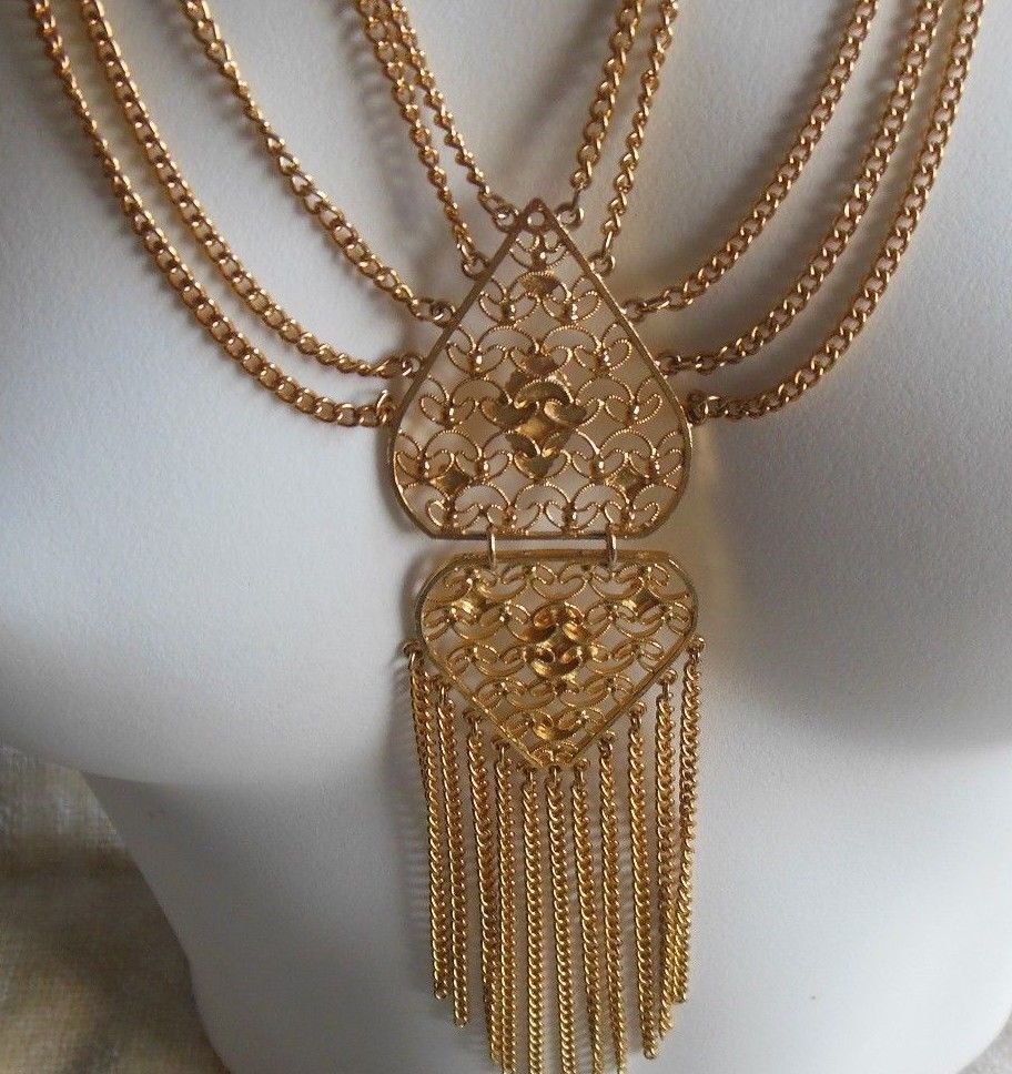 Vintage 5 Layer Chain Pendant Runway Statement Necklace - Necklaces ...