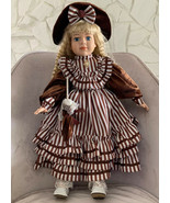 New 20&quot; Porcelain Doll Blond Hair Brown Stripe Dress Hat Umbrella With S... - $24.74
