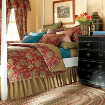 Chaps Ralph Lauren Annabelle Floral Stripe Red Tan Ruffled King Bed-Skirt - $65.00