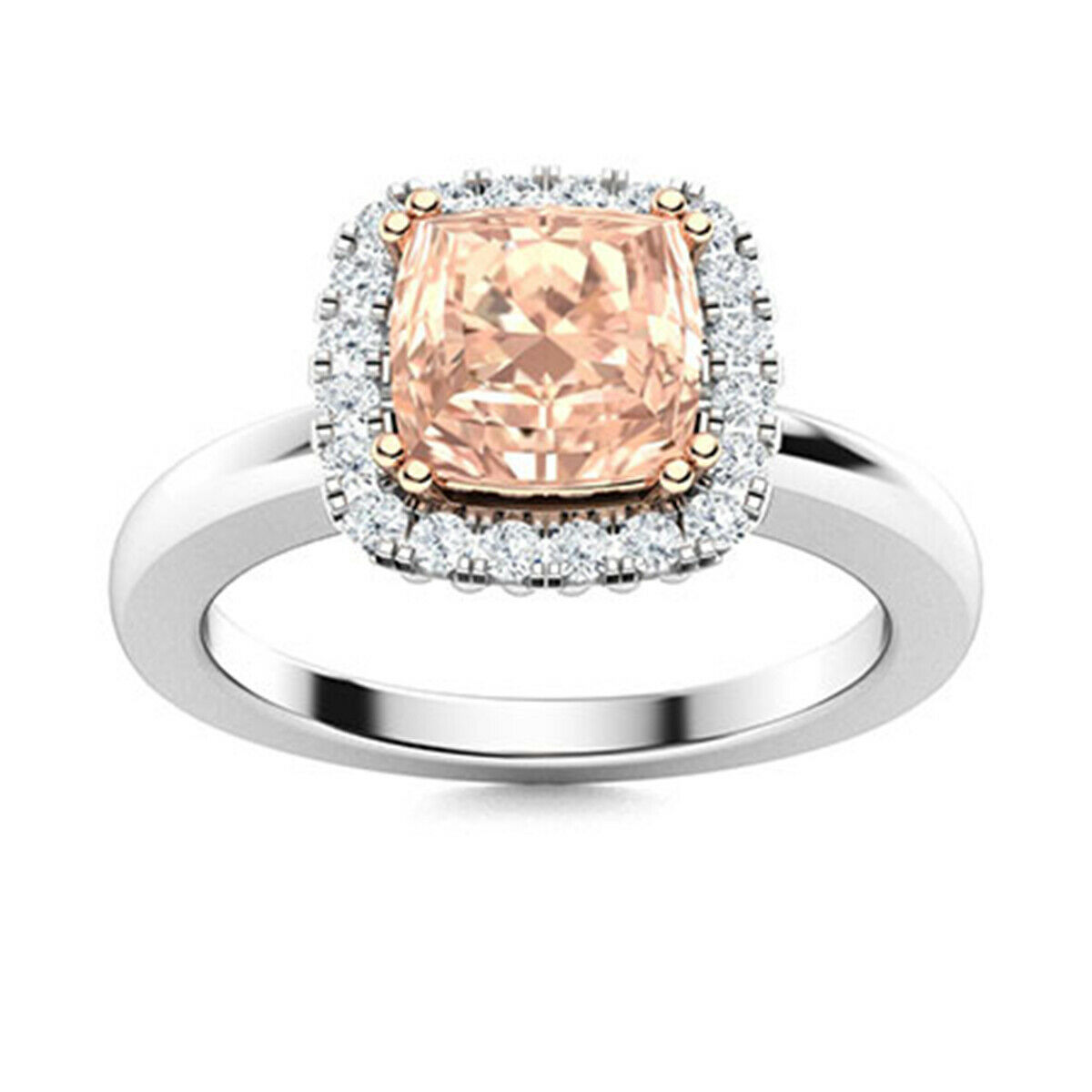 0.75 Ctw Cushion Halo Solitaire Accents Morganite Ring 10K White Gold