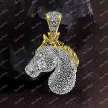 14K Yellow Gold Finish Diamond Sterling Silver Horse Head Pendant Charm - $139.39