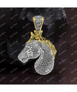 14K Yellow Gold Finish Diamond Sterling Silver Horse Head Pendant Charm - $169.99