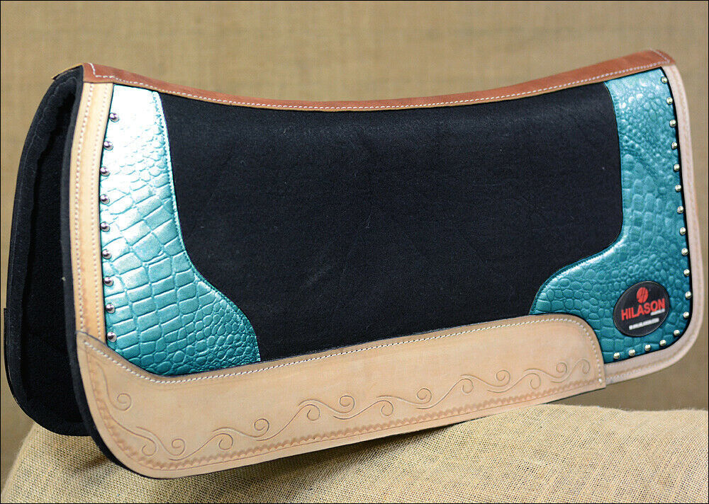 U-TEAL FP835-F HILASON WESTERN WOOL FELT GEL SADDLE PAD W/ TEAL ...