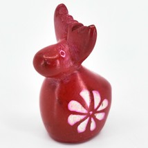 Hand Carved Kisii Soapstone Red Floral Holiday Reindeer Figurine Made in Kenya image 2