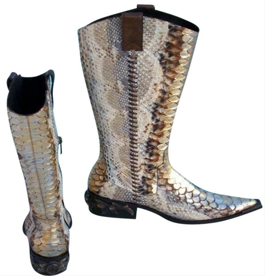 Details about   Donald Pliner Metallic Leather Boot Shoe New Satin Elastic Sling Signature $345
