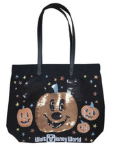 Disney Parks Halloween Mickey Mouse Pumpkin Sequin Tote in Black NEW WT - $20.78