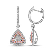 14kt White Gold Womens Round Pink Diamond Triangle Dangle Earrings 1-1/2 Cttw - $2,399.00