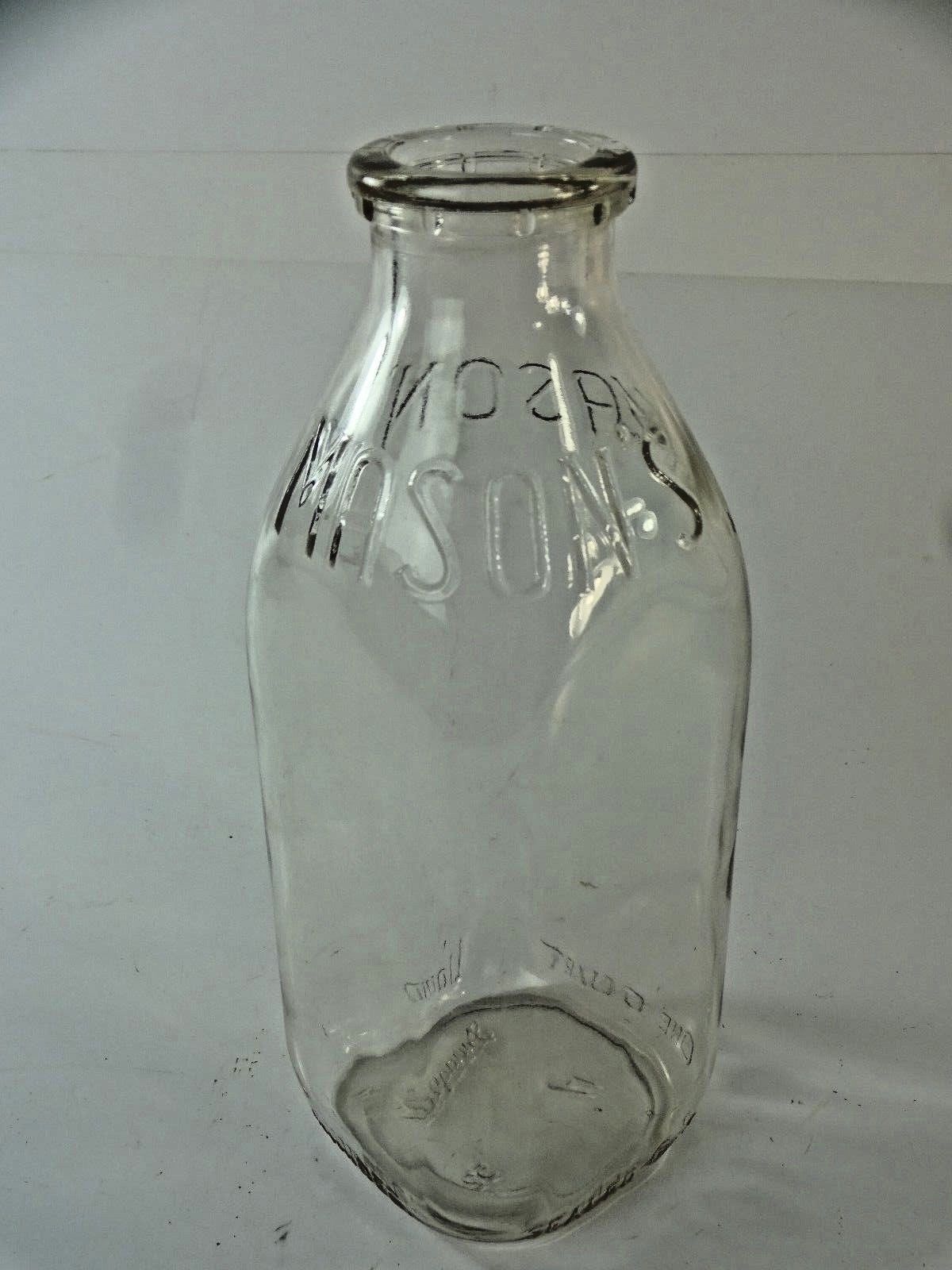 Vintage 1952 Duraglas Clear Glass One Quart Mason's Milk Bottle w/ No ...