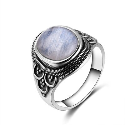 925 Silver Ring Big Oval Natural Moonstone Gemstone Rings For Men Women 925 Silv