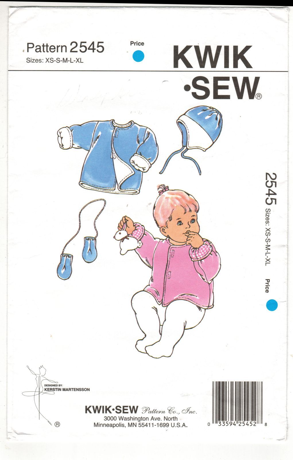 Kwik Sew Infant Baby Fleece Jacket Ear Flap Hat String Mittens Pattern