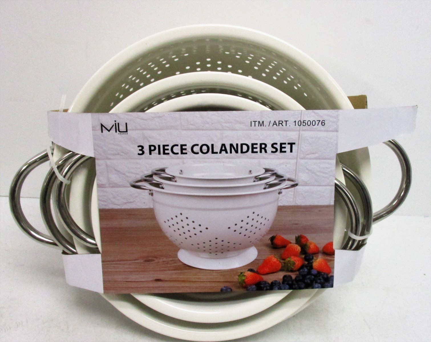 MIU 3 piece Powder Coated Steel Colander Set White Colanders