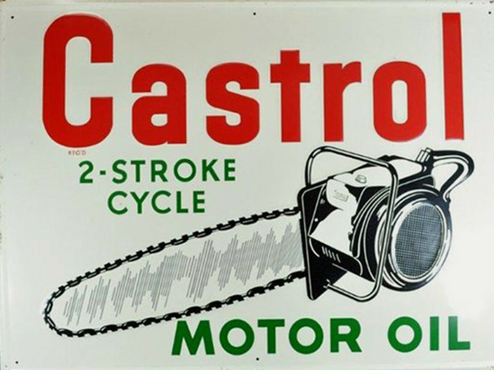 Castrol 2 stroke motor oil chainsaw metal wall decor sign